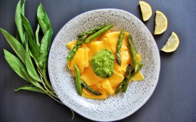 Bärlauch Pesto mit Spargel und Mais Pasta