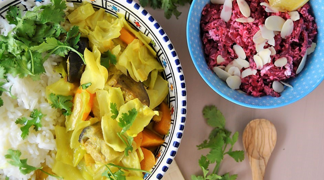 Spitzkohl Auberginen Curry mit roter Bete