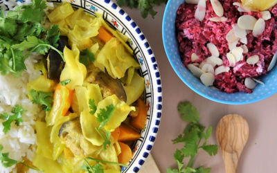 Spitzkohl Auberginen Curry mit roter Bete